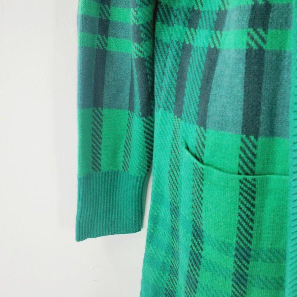 Isaac Mizrahi Women's Green Plaid Long Sleeve Open Front Cardigan Sweater Size M - Picture 4 of 8